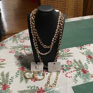 All jewelry b1g1 1/2 off Charming Charlie Gold and Pink Necklace Set